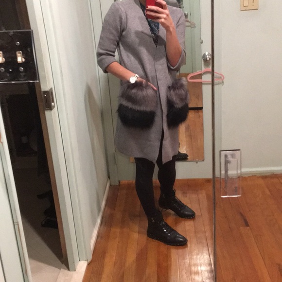 Grey Long Cardigan With Detachable Fur Pockets - Picture 3 of 8